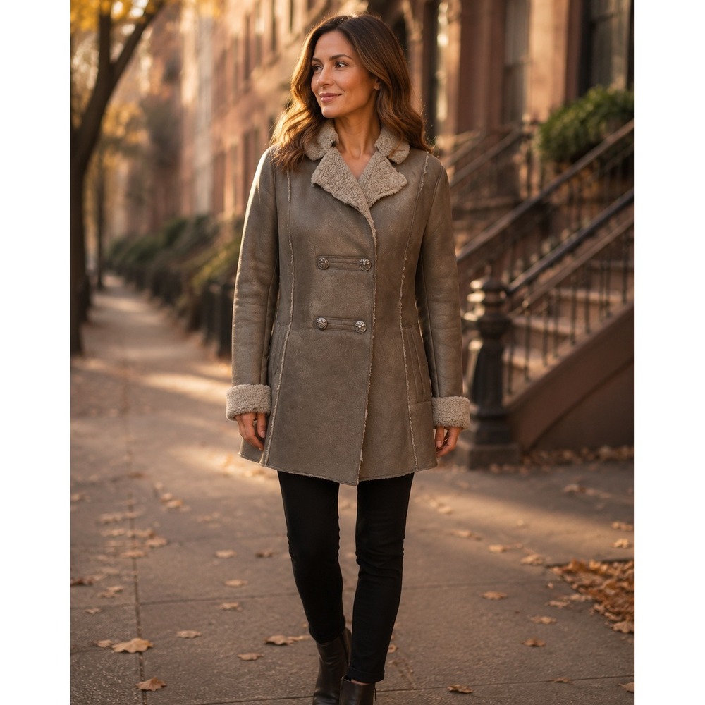Y2K Sonoma Brown Faux Suede Sherpa Lined Penny Lane Coat L